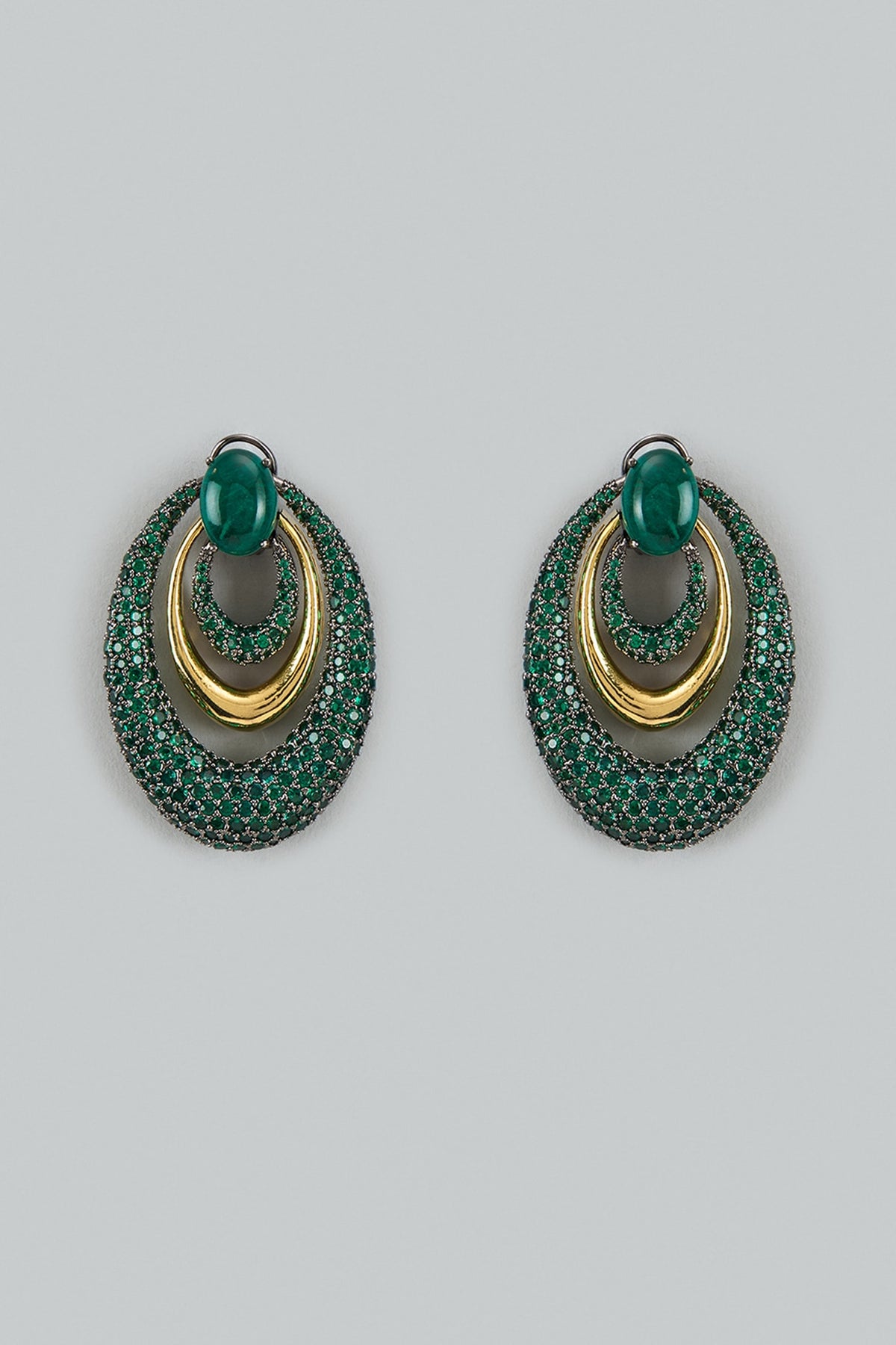 Gold Finish Green Cubic Zirconia & Emerald Doublet Dangler Earrings