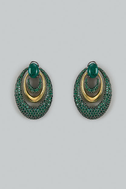 Gold Finish Green Cubic Zirconia & Emerald Doublet Dangler Earrings