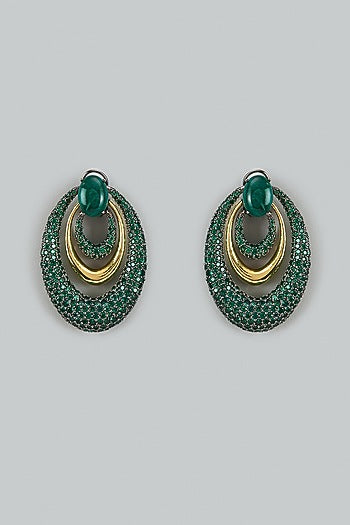 Gold Finish Green Cubic Zirconia & Emerald Doublet Dangler Earrings