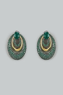Gold Finish Green Cubic Zirconia & Emerald Doublet Dangler Earrings