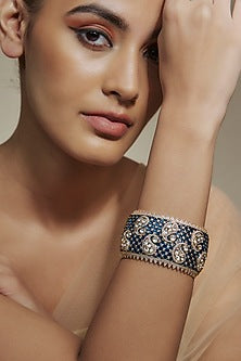 Gold Finish Kundan Polki & White Beaded Meenakari Kada