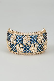 Gold Finish Kundan Polki & White Beaded Meenakari Kada