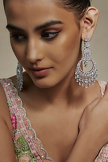White Finish Cubic Zirconia Dangler Earrings