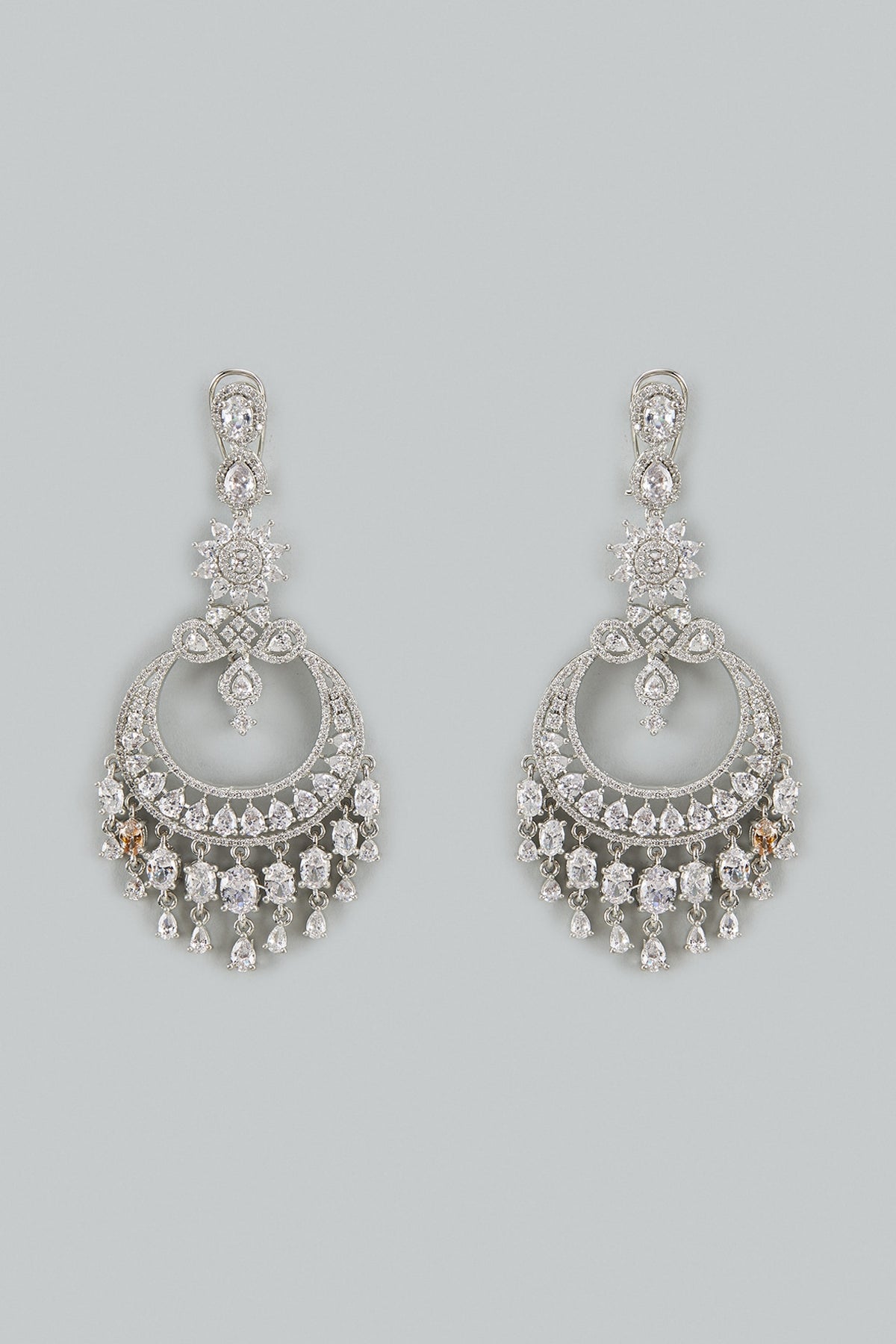 White Finish Cubic Zirconia Dangler Earrings