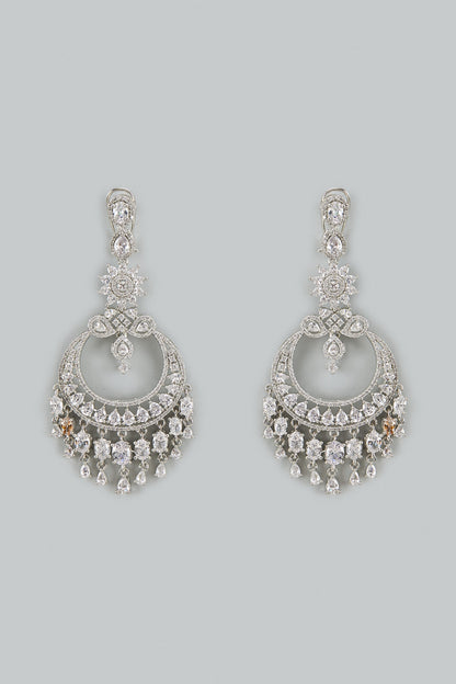 White Finish Cubic Zirconia Dangler Earrings
