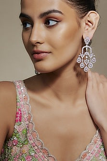 White Finish Cubic Zirconia Dangler Earrings