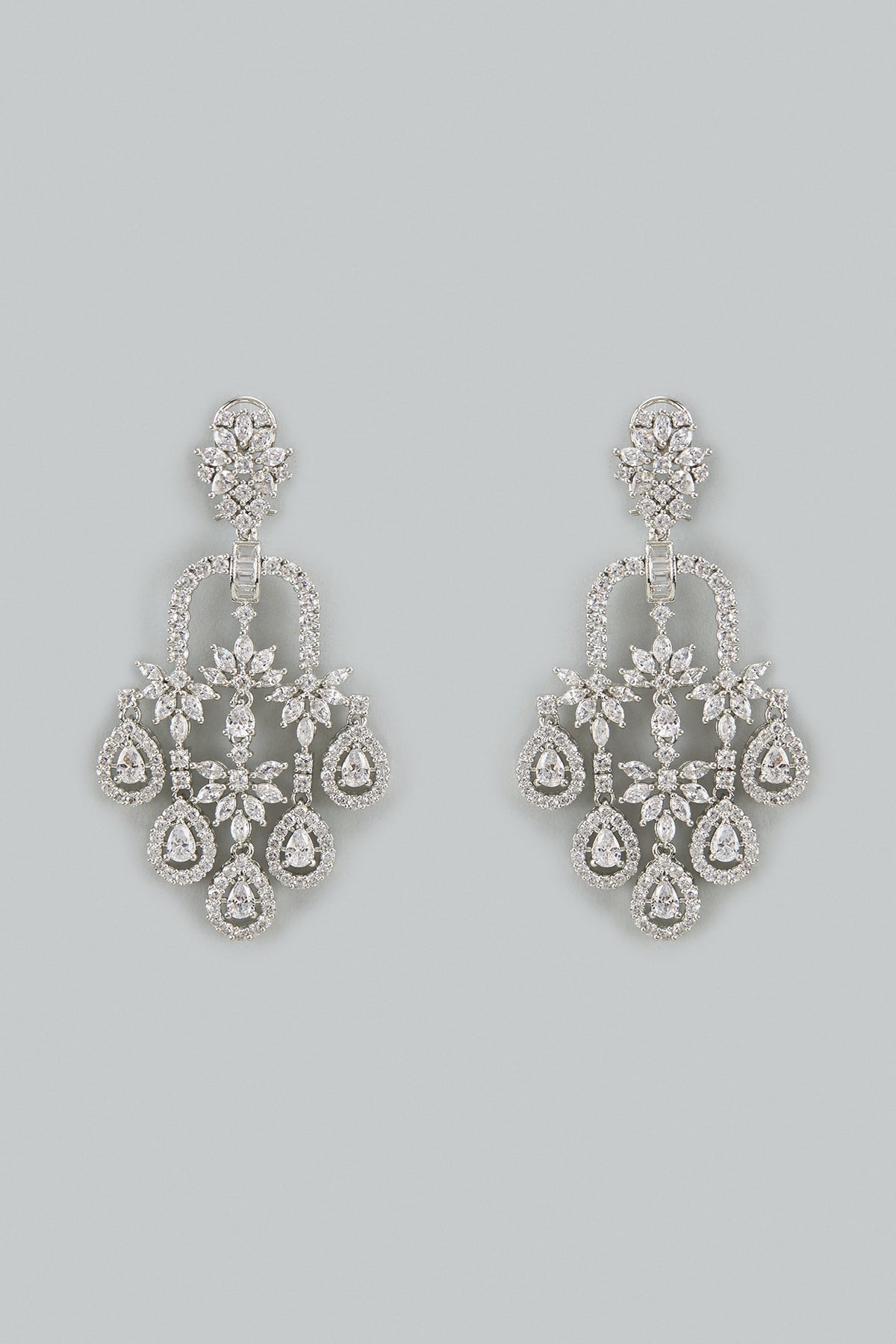 White Finish Cubic Zirconia Dangler Earrings