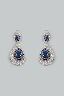 White Finish Cubic Zirconia & Blue Stone Dangler Earrings