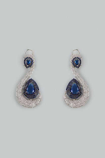 White Finish Cubic Zirconia & Blue Stone Dangler Earrings