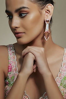 White Finish Cubic Zirconia & Mother Of Pearl Dangler Earrings