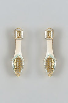 White Finish Cubic Zirconia & Mother Of Pearl Dangler Earrings