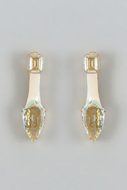 White Finish Cubic Zirconia & Mother Of Pearl Dangler Earrings