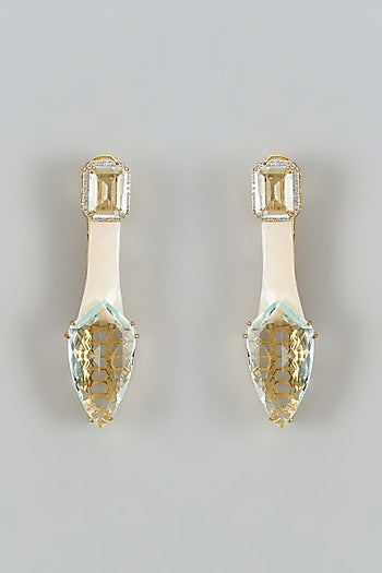 White Finish Cubic Zirconia & Mother Of Pearl Dangler Earrings