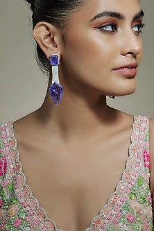 White Finish Cubic Zirconia & Mother Of Pearl Dangler Earrings