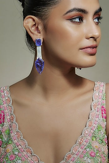 White Finish Cubic Zirconia & Mother Of Pearl Dangler Earrings