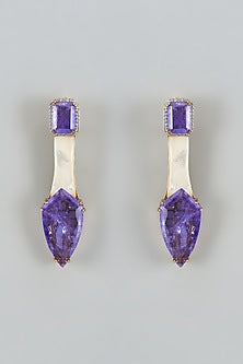 White Finish Cubic Zirconia & Mother Of Pearl Dangler Earrings