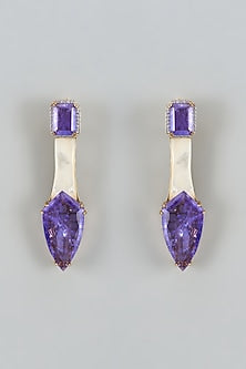 White Finish Cubic Zirconia & Mother Of Pearl Dangler Earrings