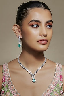 White Finish Mint Stone & Cubic Zirconia Necklace Set
