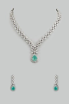 White Finish Mint Stone & Cubic Zirconia Necklace Set