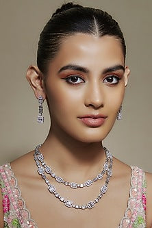 White Finish Cubic Zirconia Necklace Set