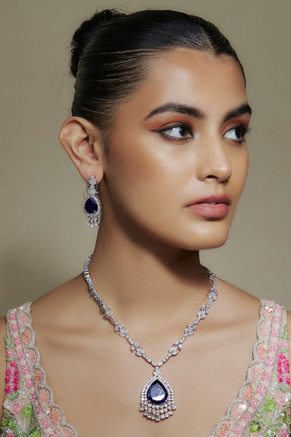 White Finish Purple Stone & Cubic Zirconia Necklace Set