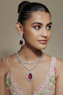 White Finish Ruby Stone & Cubic Zirconia Necklace Set