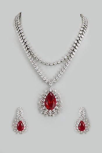 White Finish Ruby Stone & Cubic Zirconia Necklace Set