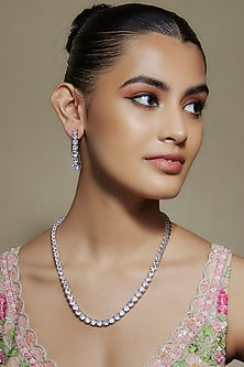 White Finish Cubic Zirconia Long Necklace Set
