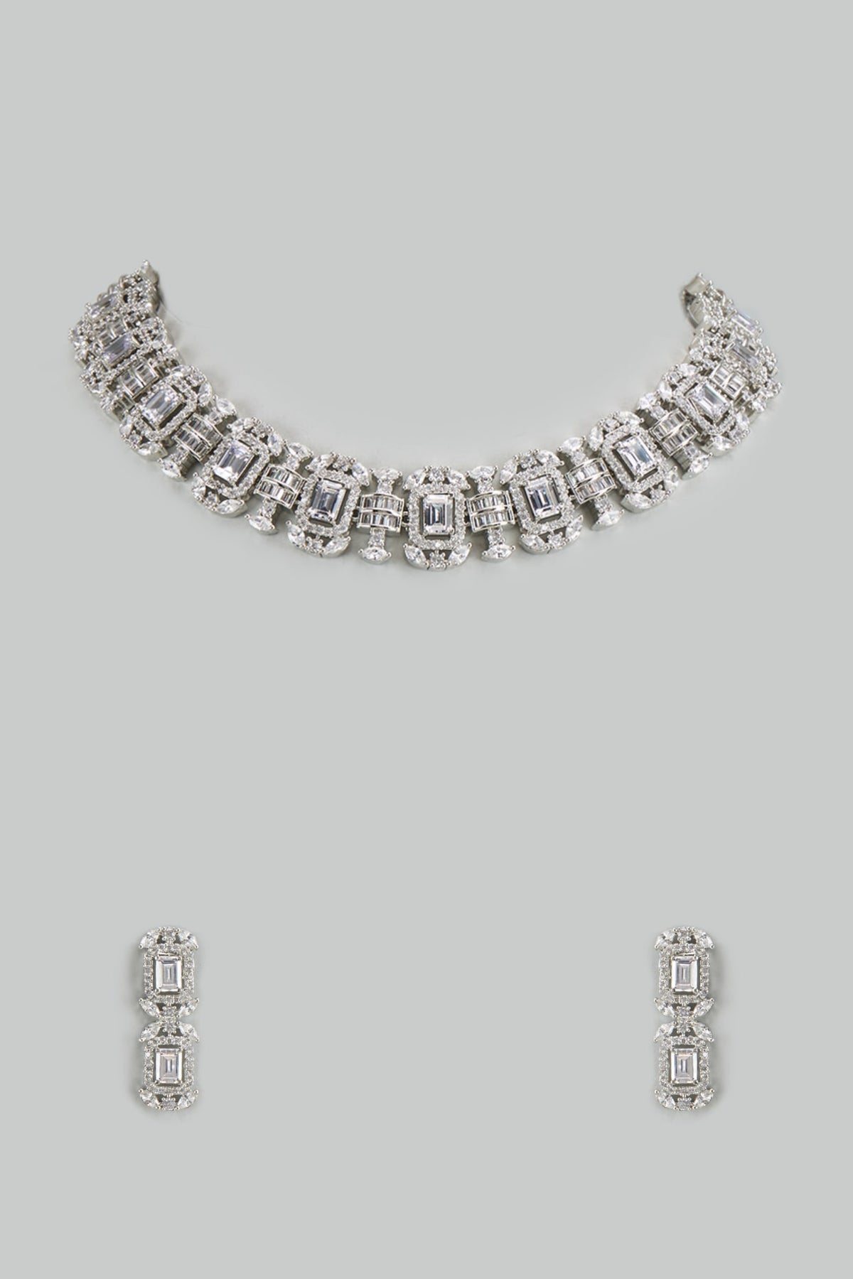 White Finish Cubic Zirconia Choker Necklace Set