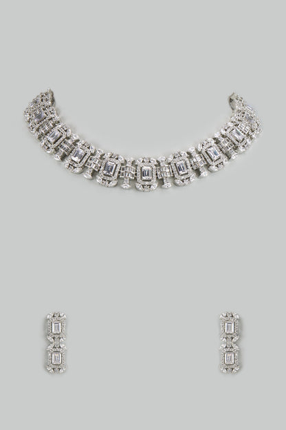 White Finish Cubic Zirconia Choker Necklace Set