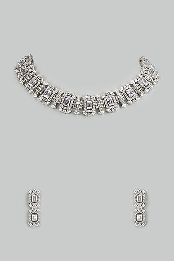 White Finish Cubic Zirconia Choker Necklace Set