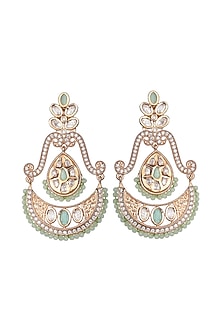 Gold Finish Faux Diamond & Mint Beaded Chandbaali Earrings