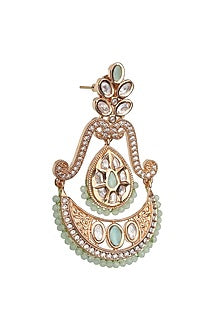 Gold Finish Faux Diamond & Mint Beaded Chandbaali Earrings