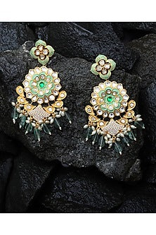 Gold Finish Faux Diamond & Kundan Polki Meenakari Dangler Earrings