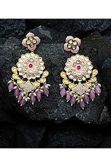 Gold Finish Faux Diamond & Kundan Polki Meenakari Dangler Earrings