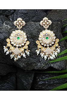Gold Finish Faux Diamond & Kundan Polki Dangler Earrings