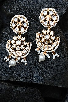 Gold Finish Kundan Polki & Beaded Dangler Earrings