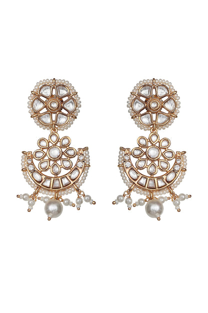 Gold Finish Kundan Polki & Beaded Dangler Earrings