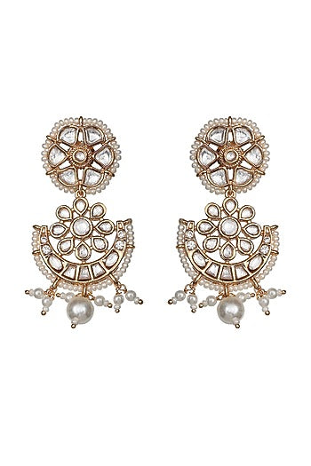 Gold Finish Kundan Polki & Beaded Dangler Earrings