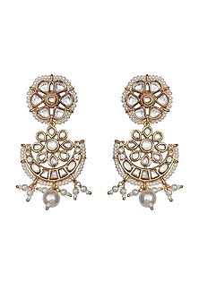 Gold Finish Kundan Polki & Beaded Dangler Earrings