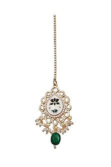 Gold Finish Emerald Green Kundan Meenakari Choker Necklace Set