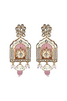 Gold Finish Kundan Polki & Beaded Meenakari Dangler Earrings