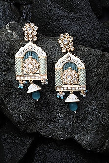 Gold Finish Kundan Polki & Beaded Meenakari Dangler Earrings