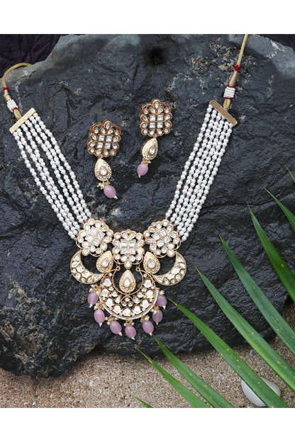 Gold Finish Kundan Polki & Beaded Meenakari Choker Necklace Set