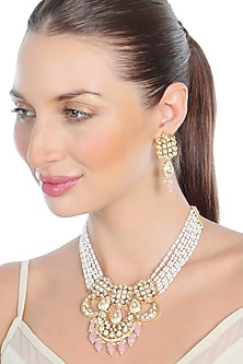Gold Finish Kundan Polki & Beaded Meenakari Choker Necklace Set