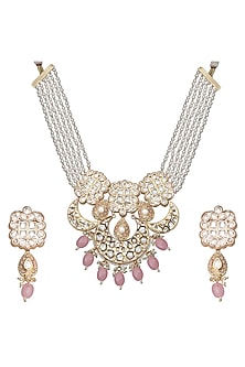 Gold Finish Kundan Polki & Beaded Meenakari Choker Necklace Set