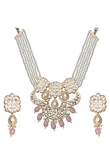Gold Finish Kundan Polki & Beaded Meenakari Choker Necklace Set