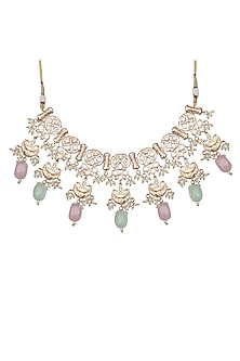 Gold Finish Kundan Polki & Beaded Choker Necklace Set