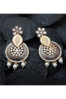 Gold Finish Faux Diamond & Kundan Polki Meenakari Dangler Earrings