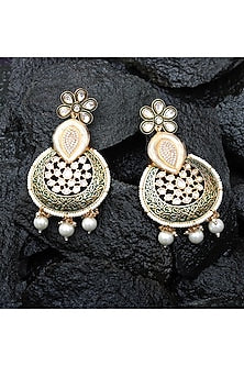 Gold Finish Faux Diamond & Kundan Polki Meenakari Dangler Earrings